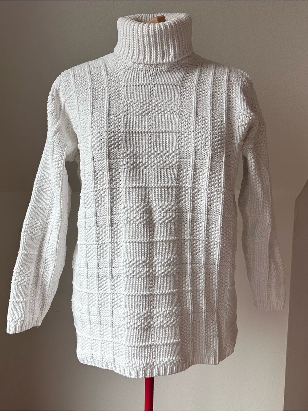 525 America Turtleneck Sweater Women’s L White Chunky Knit Made USA Fisherman